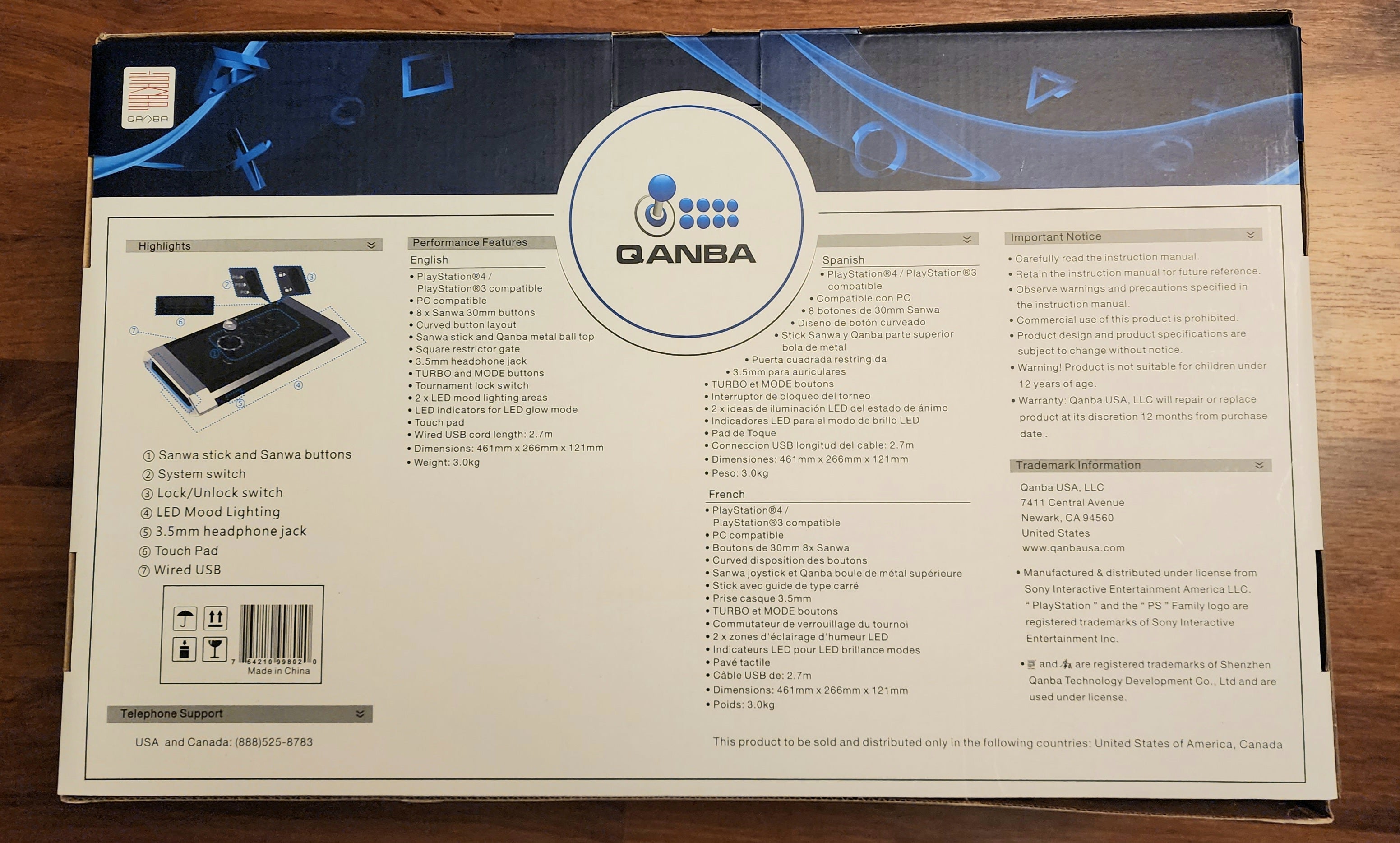 Qanba Obsidian Arcade Stick / Fightstick for PlayStation 4