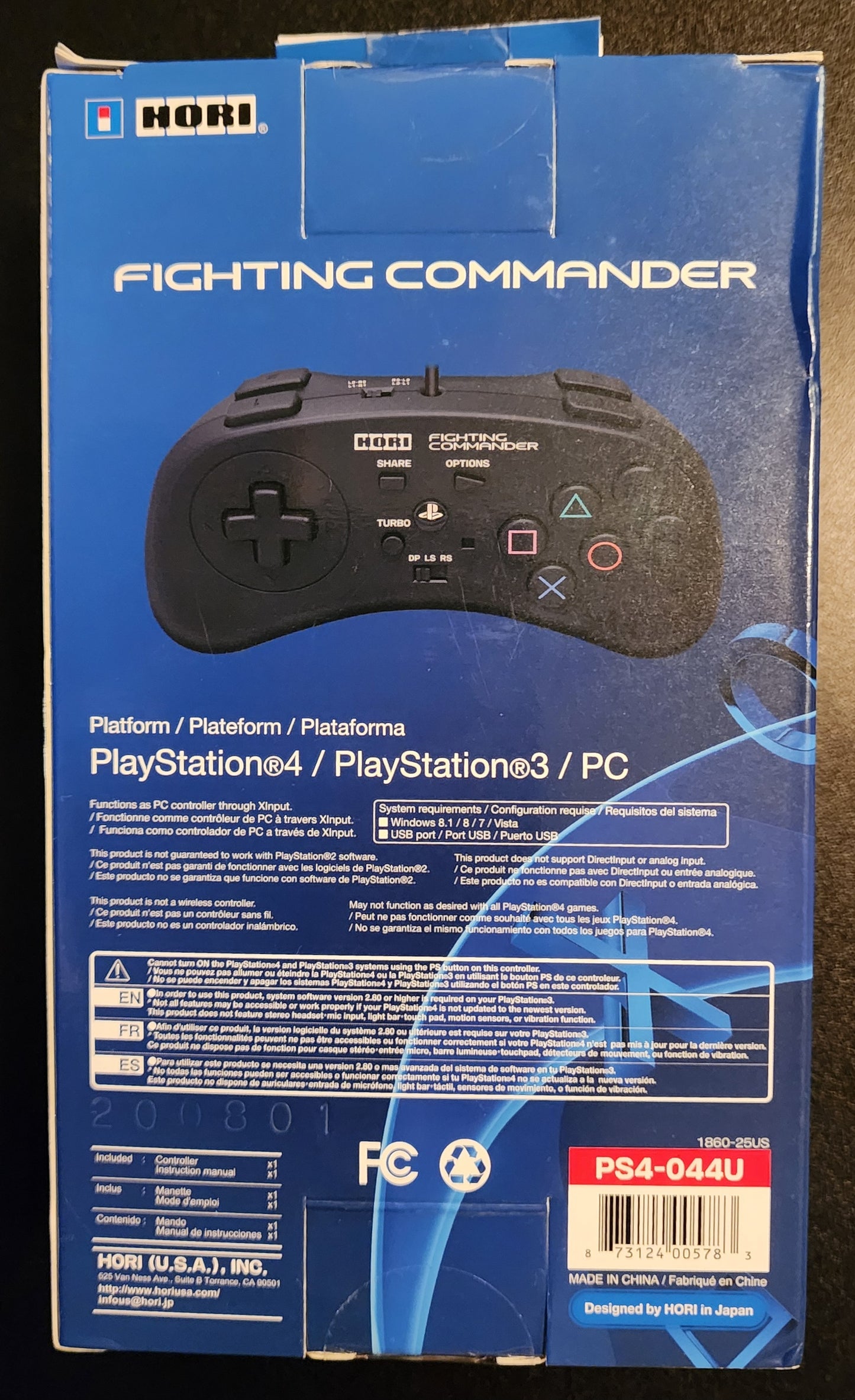 HORI Japan Fighting Commander Wired Pad for PS4 / PS3 / PC (Model PS4-044U)