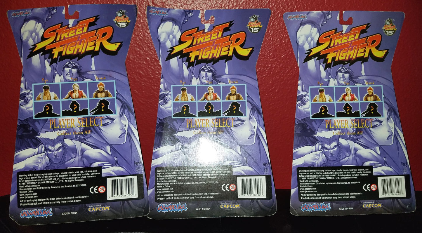 Street Fighter 15th Anniversary - Ryu, Ken, Akuma Action Figures (Jazwares) LOT