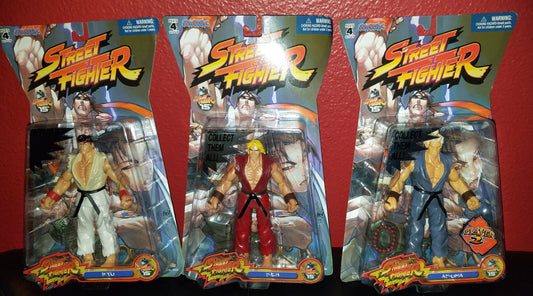 Street Fighter 15th Anniversary - Ryu, Ken, Akuma Action Figures (Jazwares) LOT